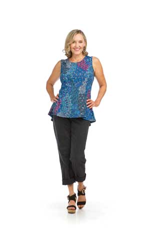 PT-16134 - PEACOCK PRINTED STRECH PEPLUM STYLE TOP - Colors: AS SHOWN - Available Sizes:XS-XXL - Catalog Page:57 